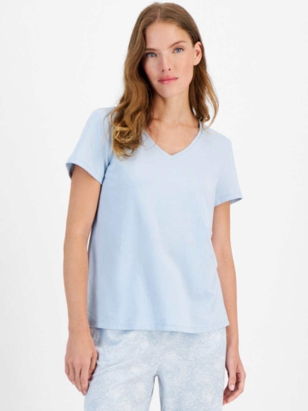 Charter Club Women's Solid V-Neck Short-Sleeve Sleepwear Top, Dolphin Blue, XS